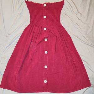 NEW Burgundy Wine Button Tube Summer Short Sun Dress XS A Line Midi